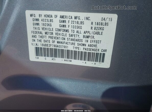 19UDE2F78GA007691 2016 ACURA ILX Silver Շարժիչի բաժամունքի տեսք