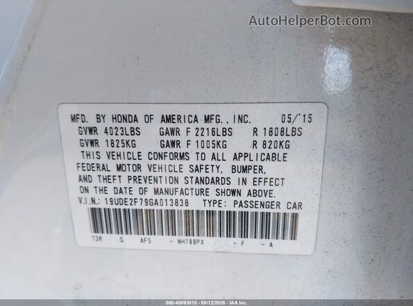 19UDE2F79GA013838 2016 ACURA ILX White Widok komory silnika