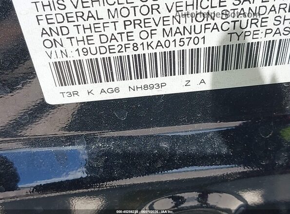 19UDE2F81KA015701 2019 ACURA ILX Black Вид підкапотного простору