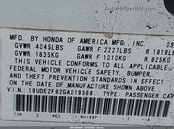19UDE2F82GA019568 2016 ACURA ILX White Widok komory silnika