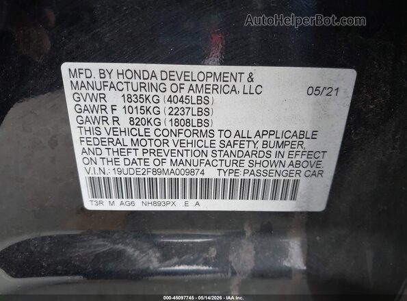 19UDE2F89MA009874 2021 ACURA ILX Черный 