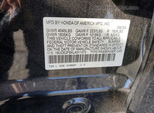 19UDE2F8XLA011373 2020 ACURA ILX Black VIN კოდის სტიკერის ხედი