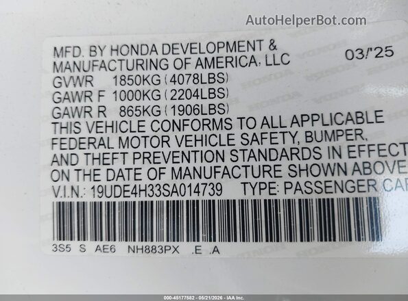 19UDE4H33SA014739 2025 ACURA INTEGRA White Engine compartment view