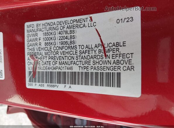 19UDE4H34PA017446 2023 ACURA INTEGRA Red Engine compartment view