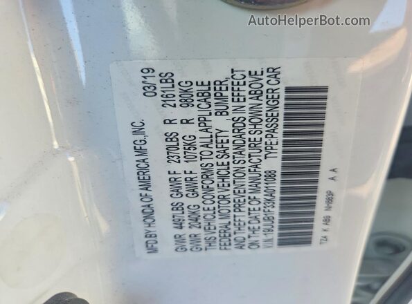 19UUB1F33KA011088 2019 ACURA TLX White 
