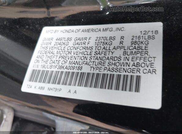 19UUB1F38KA009188 2019 ACURA TLX Black Вид підкапотного простору