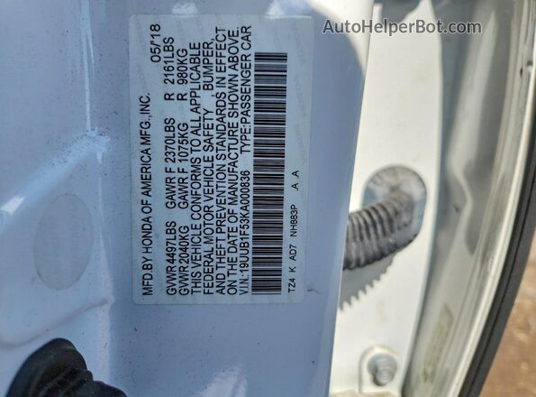 19UUB1F53KA000836 2019 ACURA TLX White Շարժիչի բաժամունքի տեսք