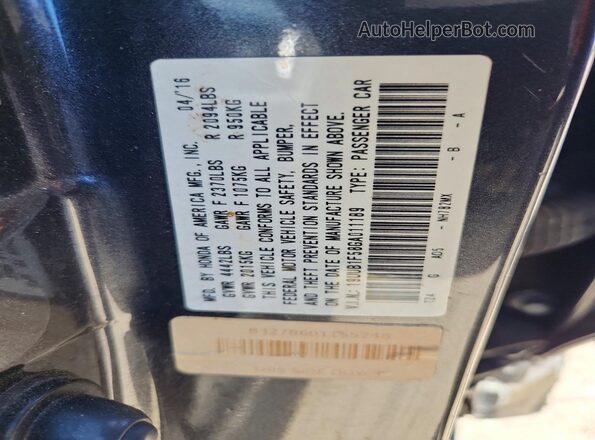 19UUB1F58GA011189 2016 ACURA TLX Gray Вид наклейки з VIN-кодом
