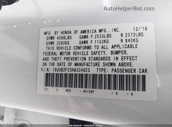 19UUB2F30HA004825 2017 ACURA TLX White Շարժիչի բաժամունքի տեսք