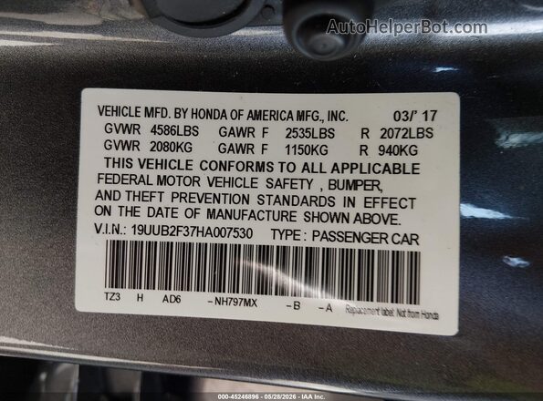 19UUB2F37HA007530 2017 ACURA TLX Black Widok komory silnika