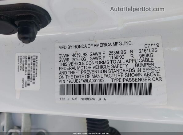 19UUB2F49LA001102 2020 ACURA TLX Белый Вид подкапотного пространства