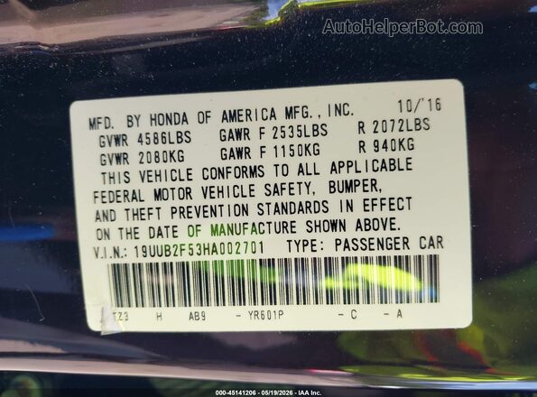 19UUB2F53HA002701 2017 ACURA TLX Темно-бордовый 