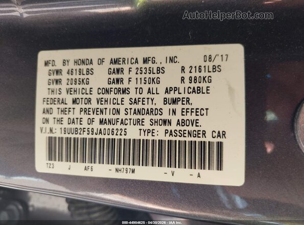 19UUB2F59JA006225 2018 ACURA TLX Черный Вид подкапотного пространства