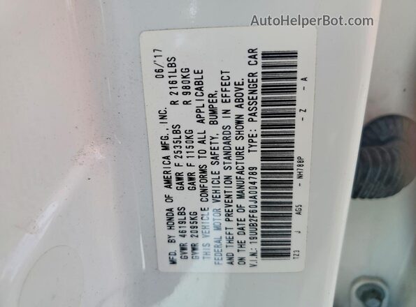 19UUB2F60JA004789 2018 ACURA TLX White Շարժիչի բաժամունքի տեսք