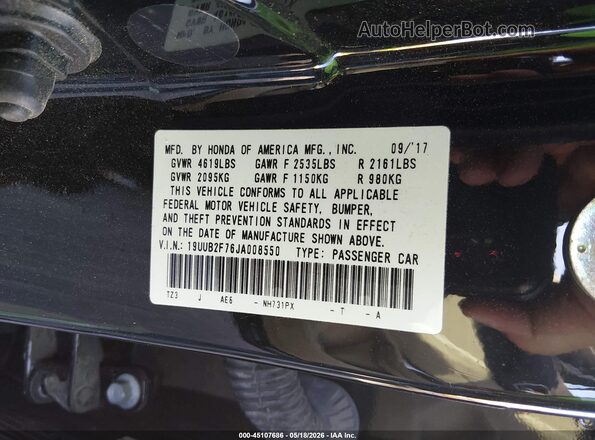 19UUB2F76JA008550 2018 ACURA TLX Black Engine compartment view