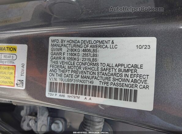 19UUB5F31PA007149 2023 ACURA TLX Серый Вид подкапотного пространства