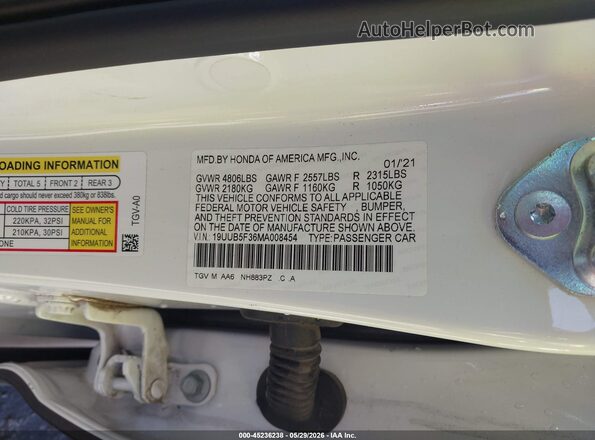 19UUB5F36MA008454 2021 ACURA TLX White Widok komory silnika