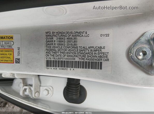 19UUB5F51NA000068 2022 ACURA TLX White Vista del compartimento del motor