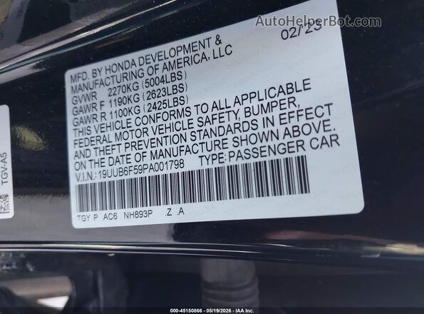 19UUB6F59PA001798 2023 ACURA TLX Black Շարժիչի բաժամունքի տեսք