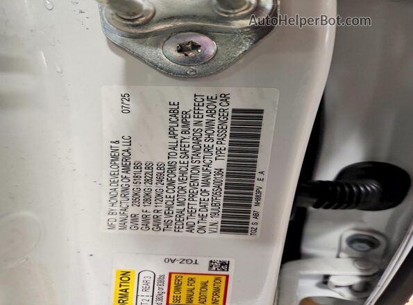 19UUB7F05SA001364 2025 ACURA TLX White Widok naklejki z numerem VIN