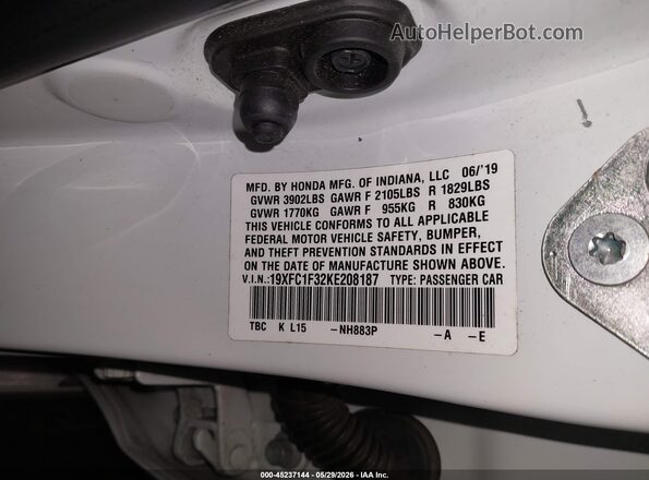 19XFC1F32KE208187 2019 HONDA CIVIC White Շարժիչի բաժամունքի տեսք