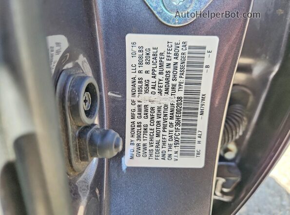 19XFC1F36HE002038 2017 HONDA CIVIC Gray 