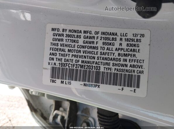 19XFC1F37ME203103 2021 HONDA CIVIC White Вид підкапотного простору