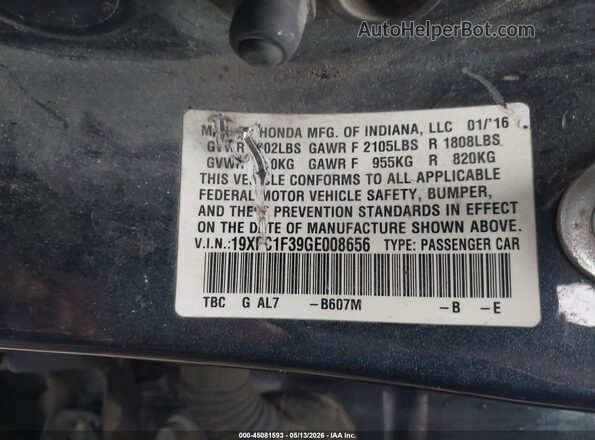 19XFC1F39GE008656 2016 HONDA CIVIC Blue 
