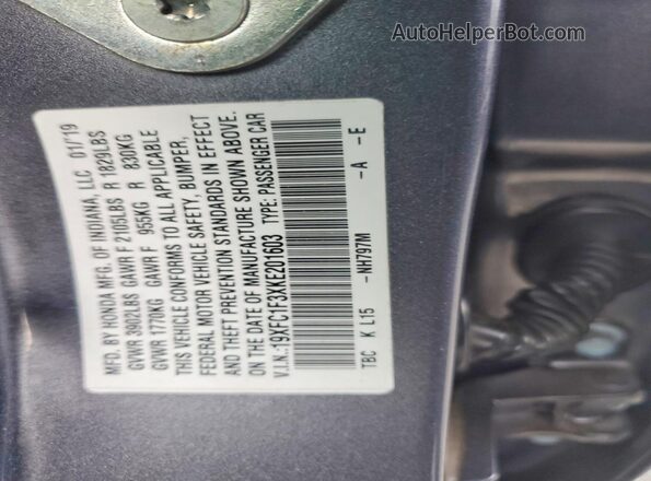 19XFC1F3XKE201603 2019 HONDA CIVIC Charcoal Widok komory silnika