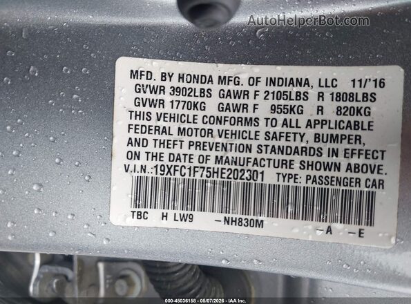 19XFC1F75HE202301 2017 HONDA CIVIC Silver 