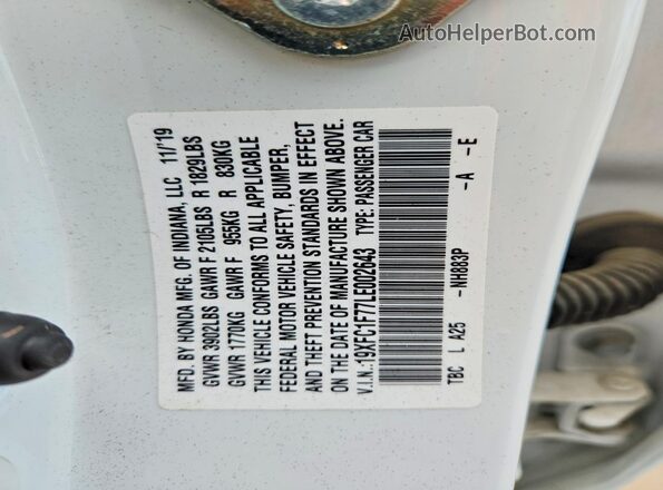 19XFC1F77LE002643 2020 HONDA CIVIC White VIN կոդի պիտակի տեսք