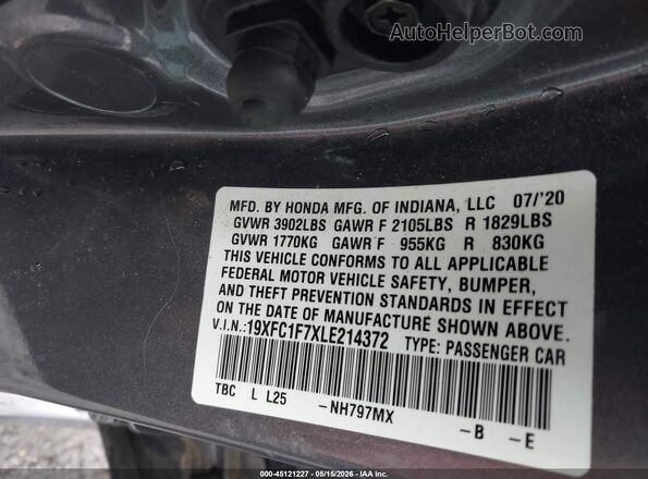 19XFC1F7XLE214372 2020 HONDA CIVIC Silver 