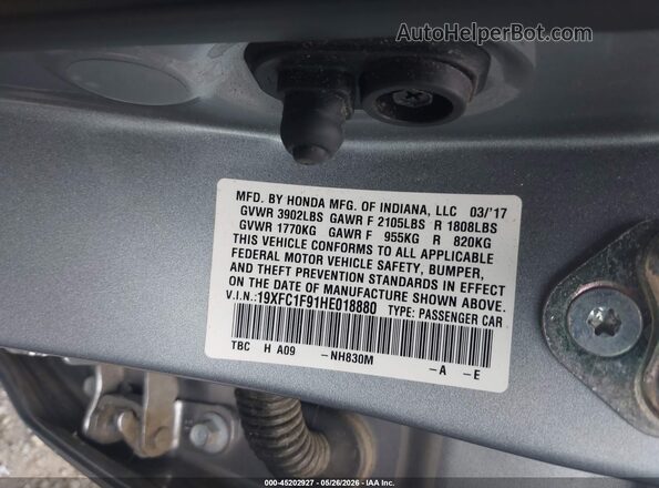 19XFC1F91HE018880 2017 HONDA CIVIC Silver Vista del compartimento del motor