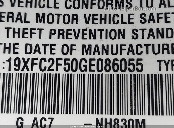 19XFC2F50GE086055 2016 HONDA CIVIC Silver Շարժիչի բաժամունքի տեսք