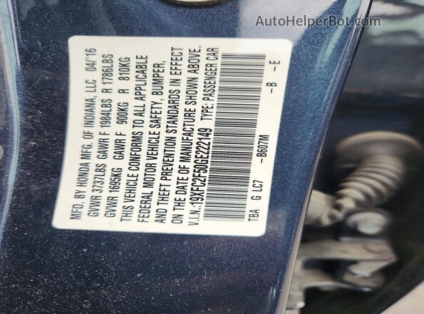 19XFC2F50GE222149 2016 HONDA CIVIC Gray 
