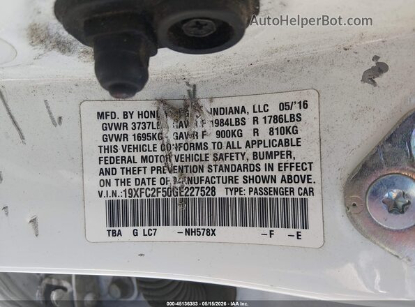 19XFC2F50GE227528 2016 HONDA CIVIC Белый 
