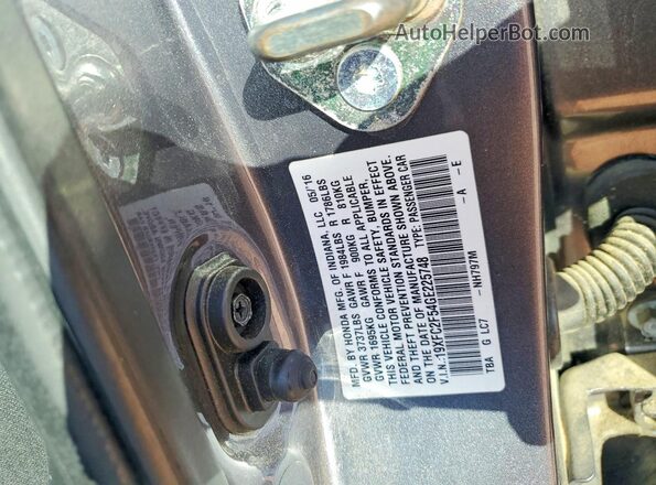 19XFC2F54GE225748 2016 HONDA CIVIC Gray 