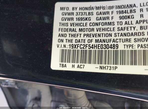 19XFC2F54HE030489 2017 HONDA CIVIC Black Շարժիչի բաժամունքի տեսք
