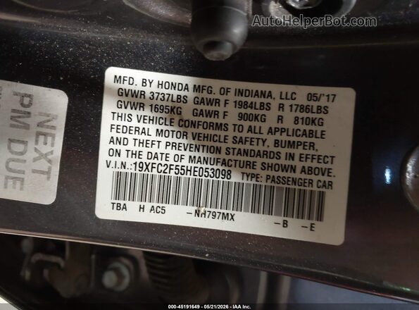 19XFC2F55HE053098 2017 HONDA CIVIC Gray 
