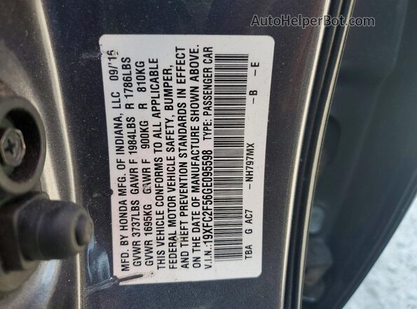 19XFC2F56GE095598 2016 HONDA CIVIC Blue ძრავის განყოფილების ხედი