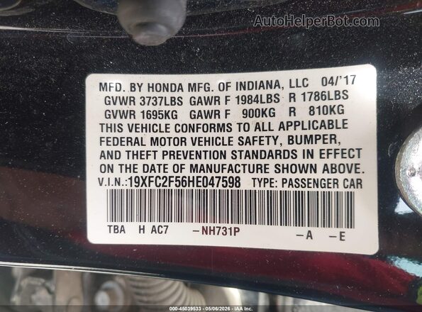 19XFC2F56HE047598 2017 HONDA CIVIC Black 