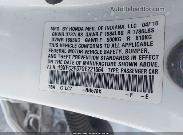 19XFC2F57GE221564 2016 HONDA CIVIC White Engine compartment view