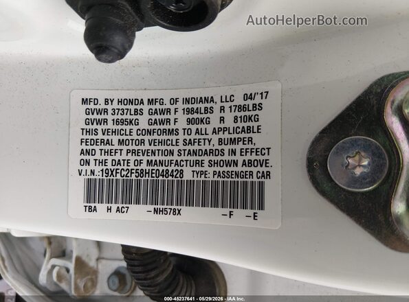 19XFC2F58HE048428 2017 HONDA CIVIC White ძრავის განყოფილების ხედი