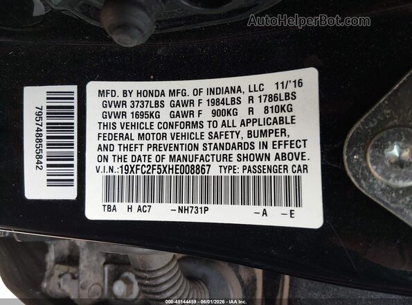 19XFC2F5XHE008867 2017 HONDA CIVIC Black 