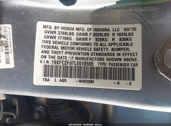19XFC2F67LE016555 2020 HONDA CIVIC Silver Շարժիչի բաժամունքի տեսք