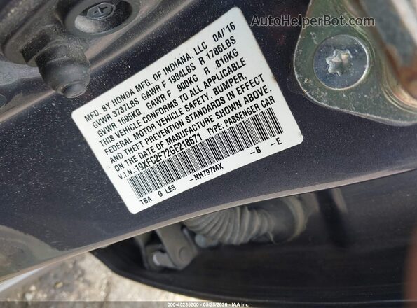 19XFC2F72GE218671 2016 HONDA CIVIC Gray Widok komory silnika