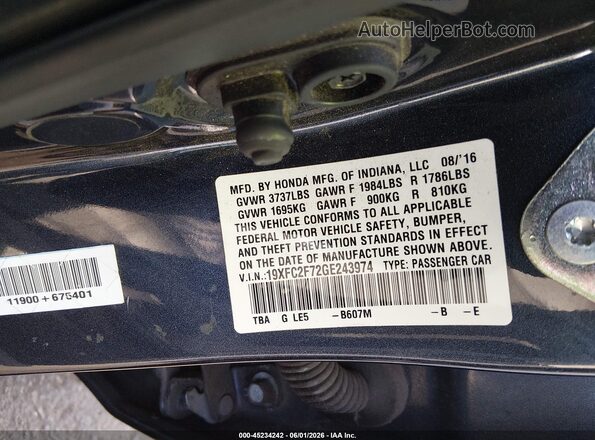 19XFC2F72GE243974 2016 HONDA CIVIC Черный 