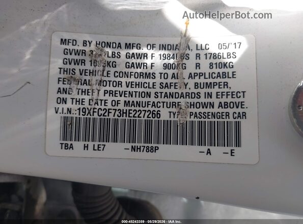 19XFC2F73HE227266 2017 HONDA CIVIC White 