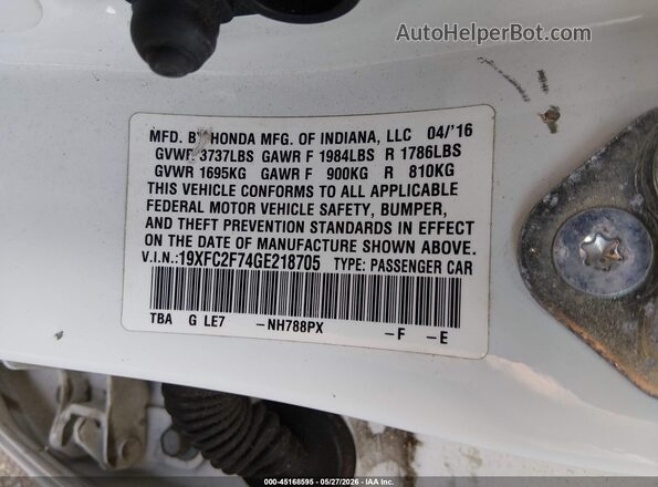 19XFC2F74GE218705 2016 HONDA CIVIC White 