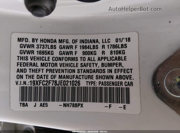 19XFC2F78JE021026 2018 HONDA CIVIC White Widok komory silnika
